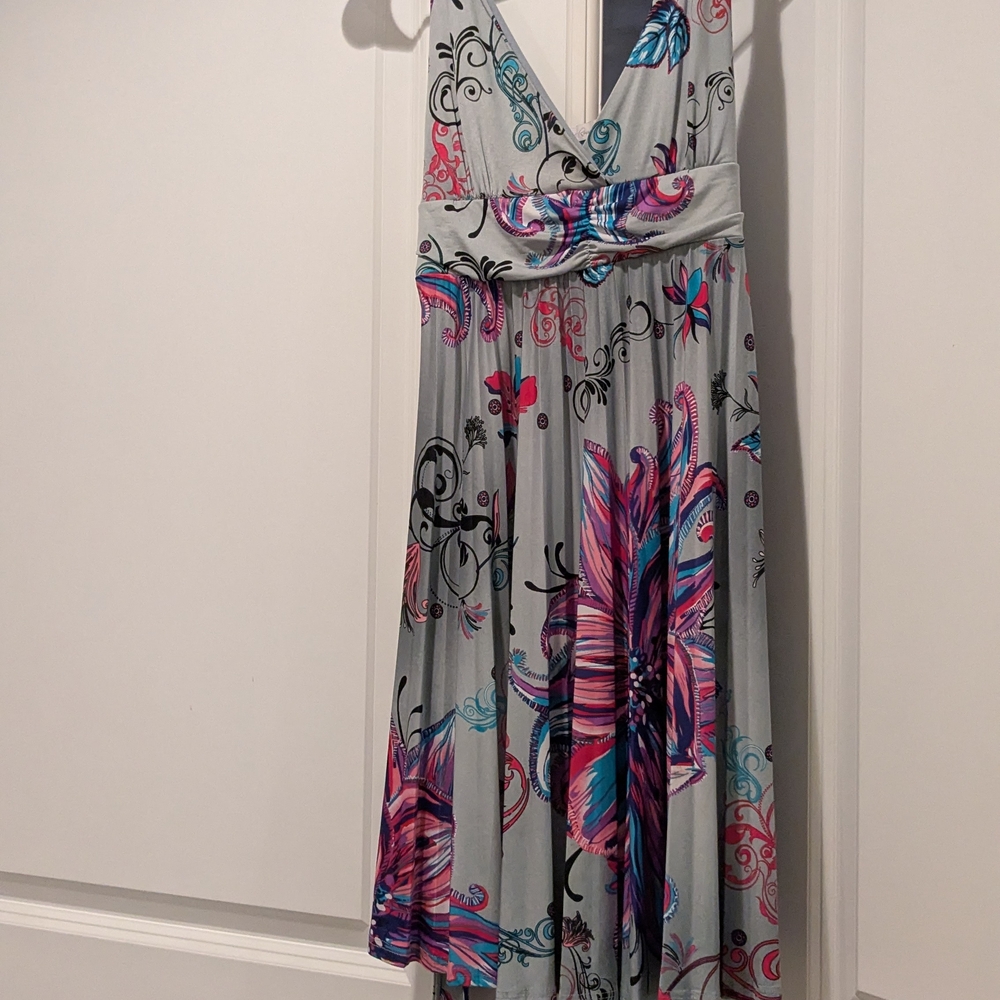 Charlotte Russe Gray and Pink Floral Midi Dress